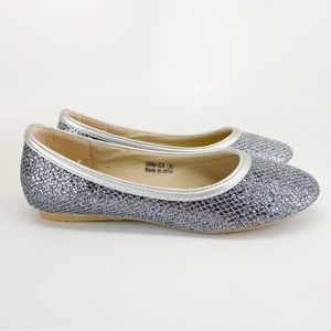 MarilynModa Silver Glitter Fishnet Flats for Children Glitter-02K
